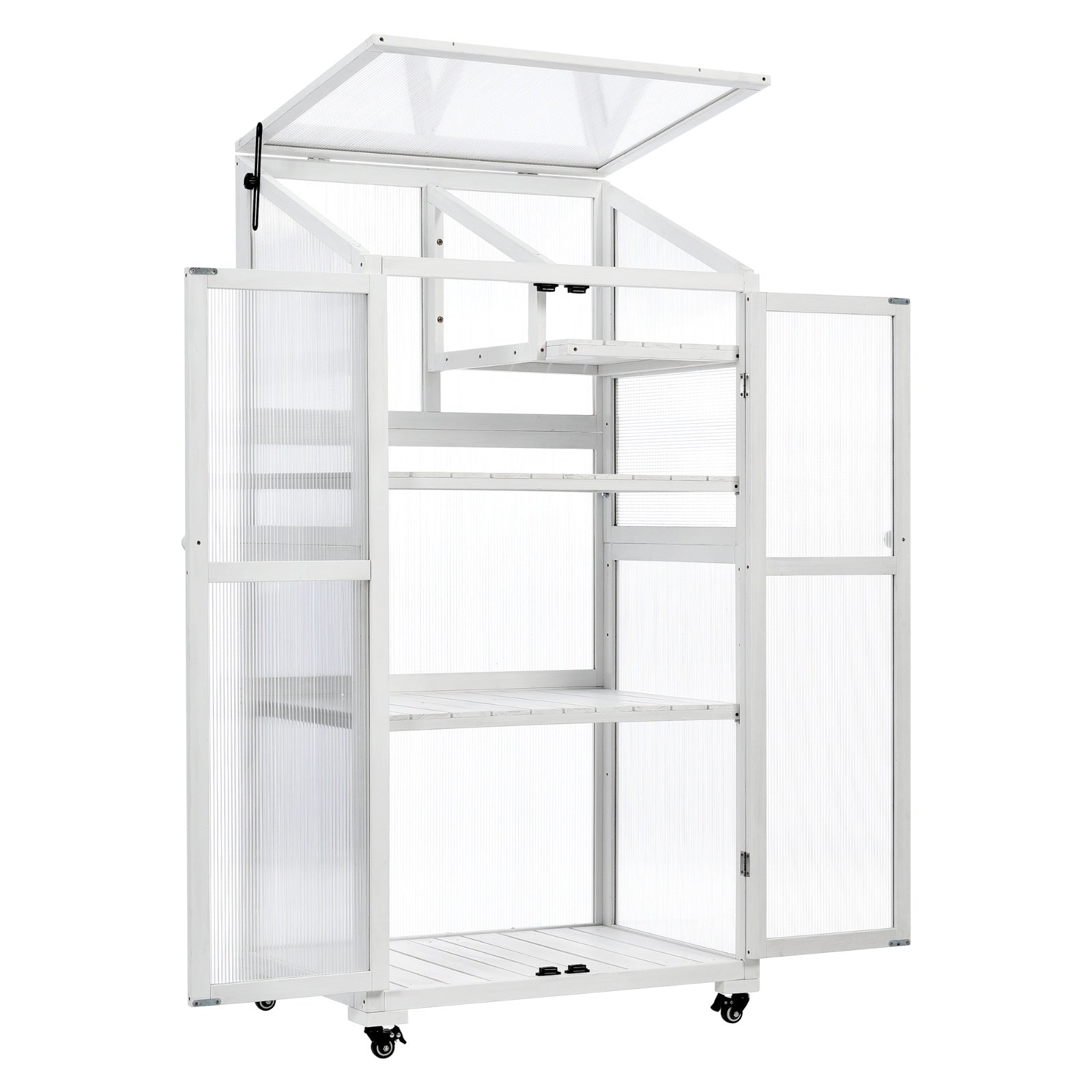 TOPMAX 62in Wood Large Greenhouse With Wheels And Adjustable Shelf