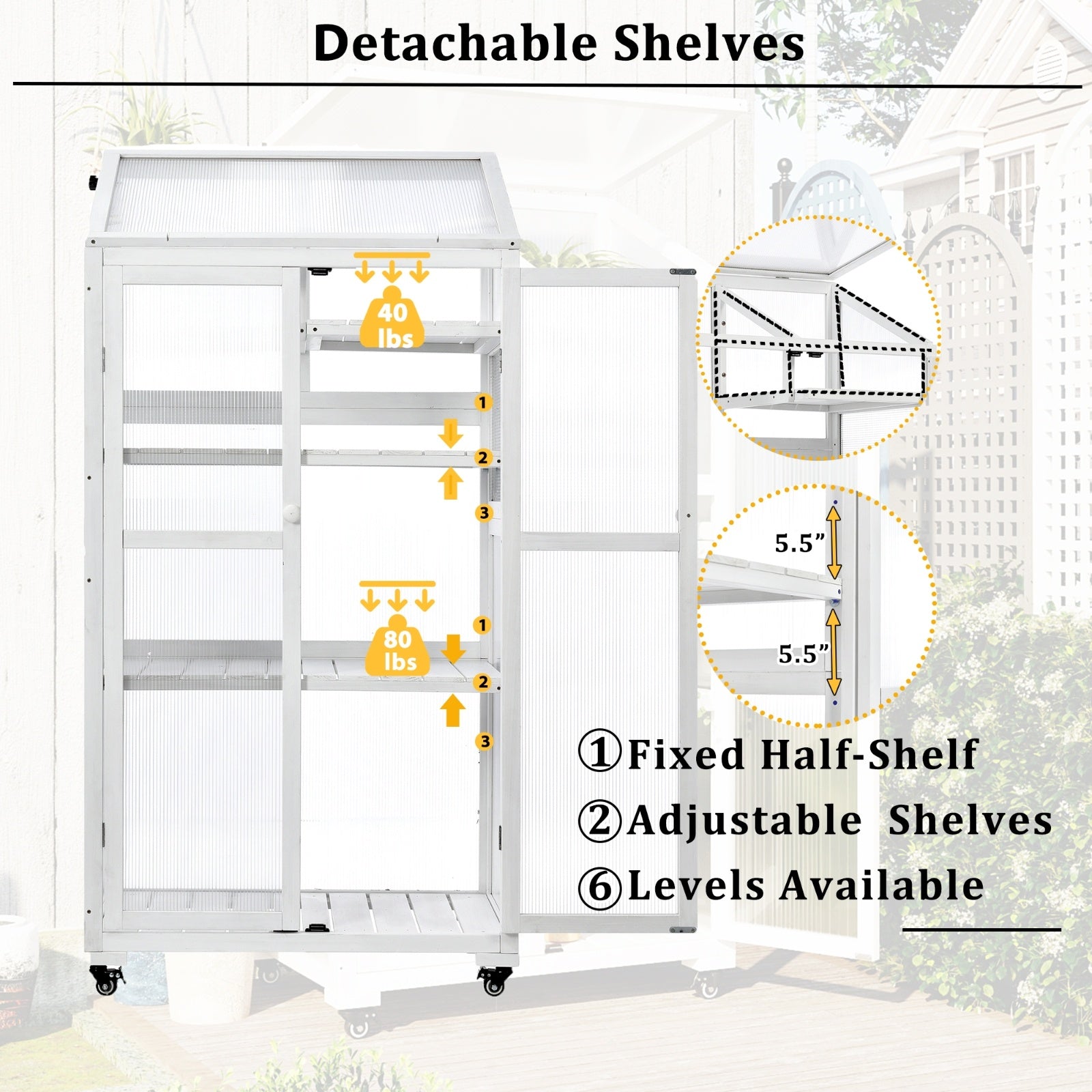 TOPMAX 62in Wood Large Greenhouse With Wheels And Adjustable Shelf