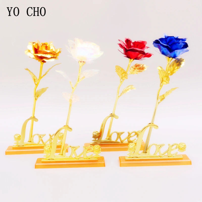 YO CHO 24K Plated Gold Rose Artificial Flower 24K Foil Rose Galaxy Box Birthday Valentine Mother's Day Christmas Creative Gift