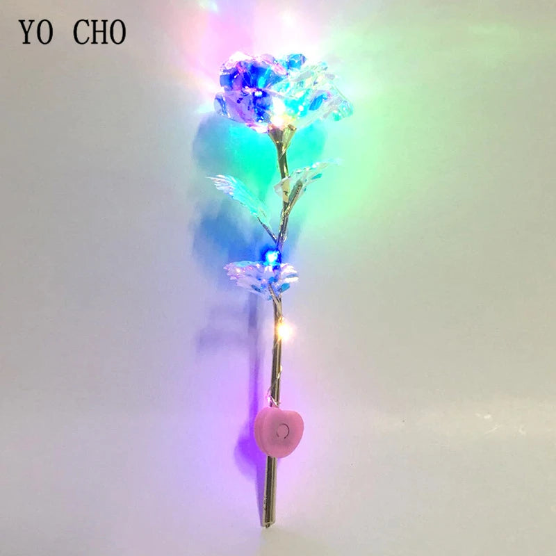 YO CHO 24K Plated Gold Rose Artificial Flower 24K Foil Rose Galaxy Box Birthday Valentine Mother's Day Christmas Creative Gift