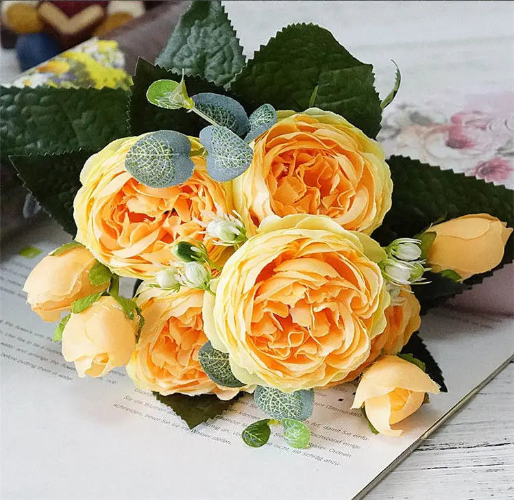 2018 Silk Rose Peony Artificial Flowers Beautiful Flores Bouquet for Wedding Party Home Decoration Mariage Fake Flowers A49B25