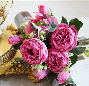 2018 Silk Rose Peony Artificial Flowers Beautiful Flores Bouquet for Wedding Party Home Decoration Mariage Fake Flowers A49B25