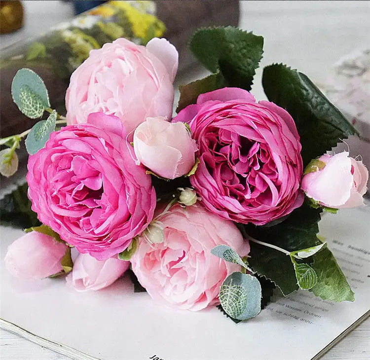 2018 Silk Rose Peony Artificial Flowers Beautiful Flores Bouquet for Wedding Party Home Decoration Mariage Fake Flowers A49B25