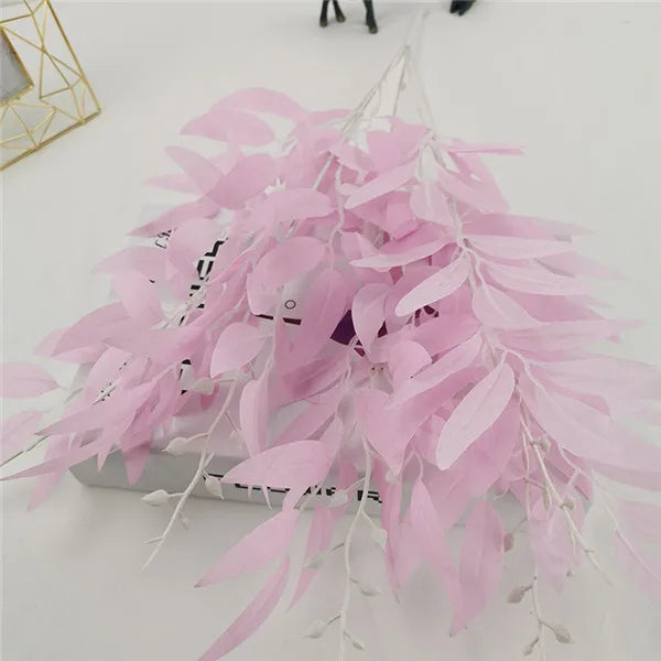 YO CHO Artificial White Flower Plant Wedding Bouquet Decoration Silk Flower Home Vase Decor Willow Leaf Green Grass Fake Flowers