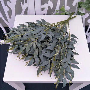 YO CHO Artificial White Flower Plant Wedding Bouquet Decoration Silk Flower Home Vase Decor Willow Leaf Green Grass Fake Flowers