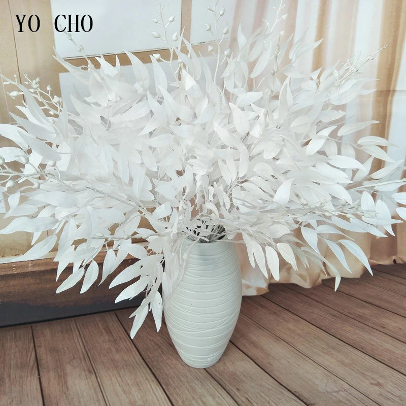 YO CHO Artificial White Flower Plant Wedding Bouquet Decoration Silk Flower Home Vase Decor Willow Leaf Green Grass Fake Flowers