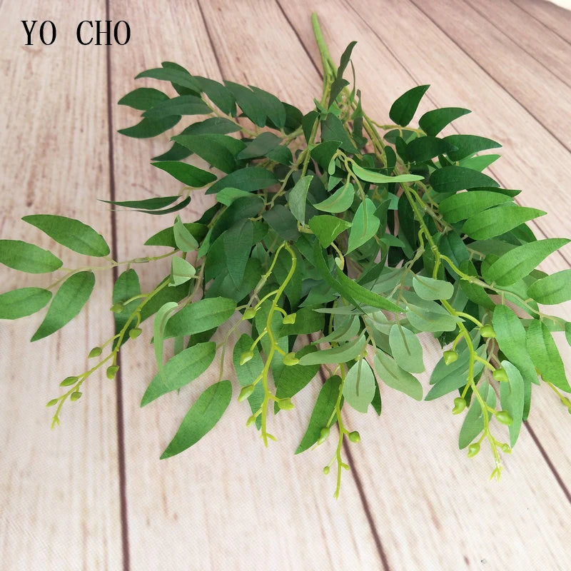 YO CHO Artificial White Flower Plant Wedding Bouquet Decoration Silk Flower Home Vase Decor Willow Leaf Green Grass Fake Flowers