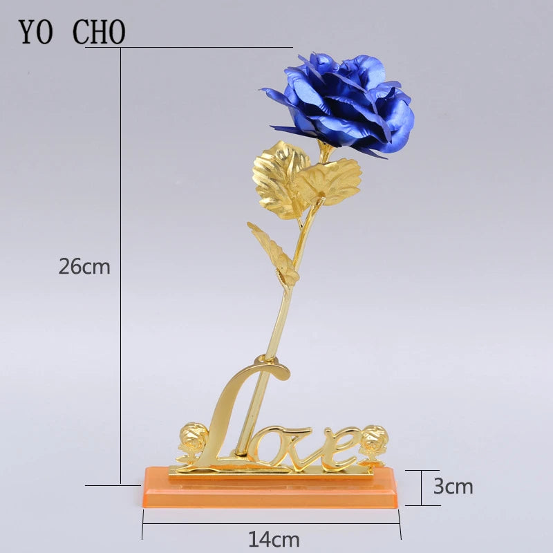 YO CHO 24K Plated Gold Rose Artificial Flower 24K Foil Rose Galaxy Box Birthday Valentine Mother's Day Christmas Creative Gift