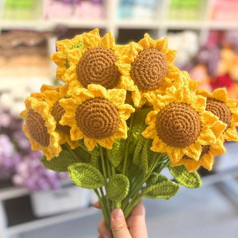 1/5/10Pcs Sunflower Knitted Artificial Flowers, Hand-knitted Flowers, Wool Crochet Sunflower Decoration