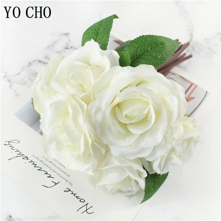 YO CHO 5pc Big Peony Artifcial Silk Flower Wedding Bouquet Decor White Peony Home Display Fake Flower Pack Heart Peony Pink Rose