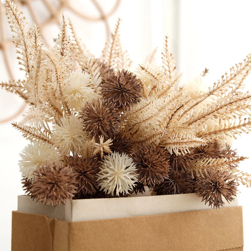 6/12pcs Artificial Prickly Ball Flower Plastic Brown Fake Plant DIY Home Wedding Living Room Cheap Vase Decor Christmas Supplie