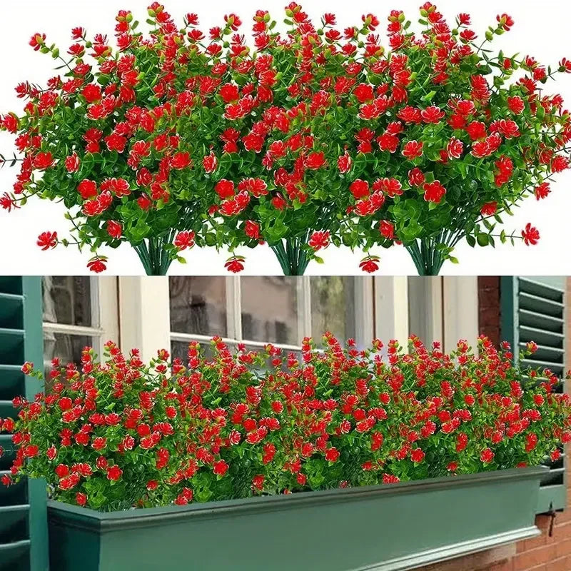 8pcs, Anti-UV Artificial Flowers for Home  Garden Decor - Realistic Simulation Floral Bouquets and Shrubs for Porch Outdoor Use