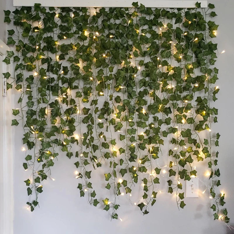 2/5/10M Silk Leaves Fake Creeper Green Leaf Ivy Vine LED String Lights for Home Wedding Hanging Garland Artificial Plants Decor