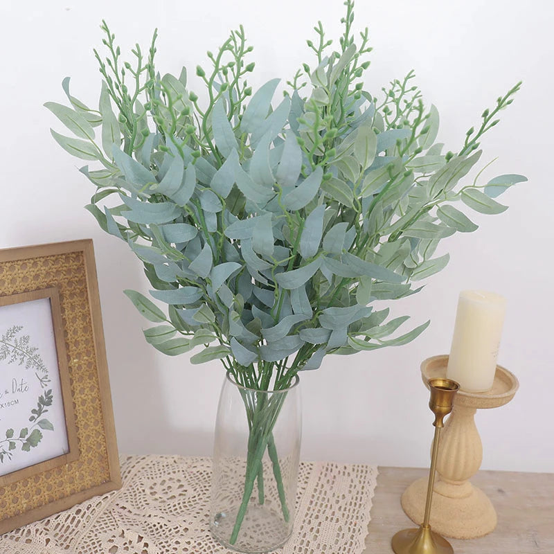 50cm Artificial Plants Leaf Green Long Branch Fake Eucalyptus Flower Arrangement Accessories Wedding Home Decoration Fake Floral