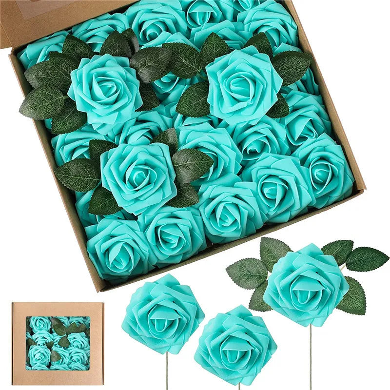 10/25/50Pcs Artificial Rose Flowers Foam Fake Faux Flowers Roses for DIY Wedding Bouquets Party Home Decor Garden Decoration