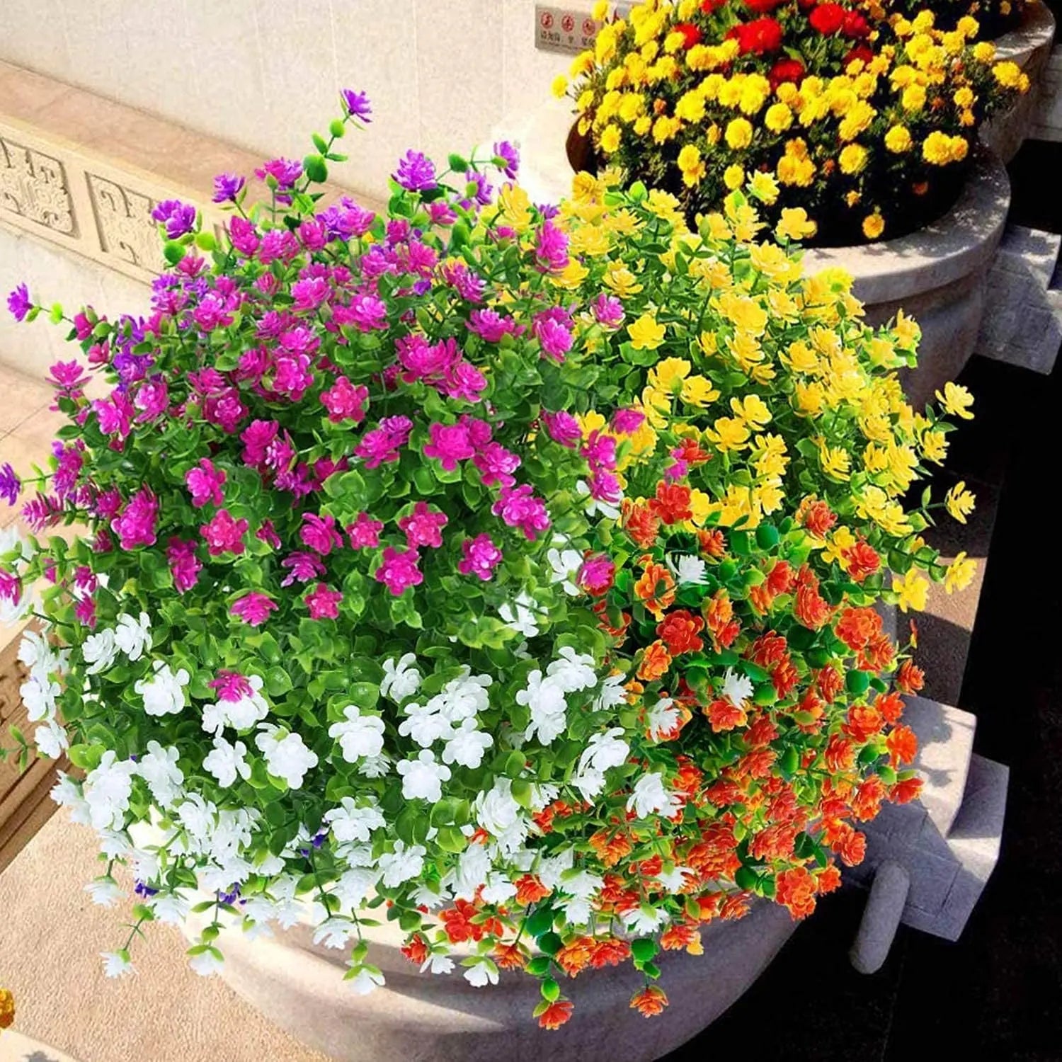 5PCS Artificial Flowers for Outdoor Decoration Spring Summer Decoration UV Resistant Plastic Greenery Shrubs Home Garden Decor