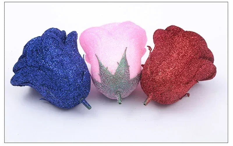 10/20/30/60pcs of 7cm Glitter artificial flower rose girl friend DIY High quality bouquet gifts for wedding Birthday home decor