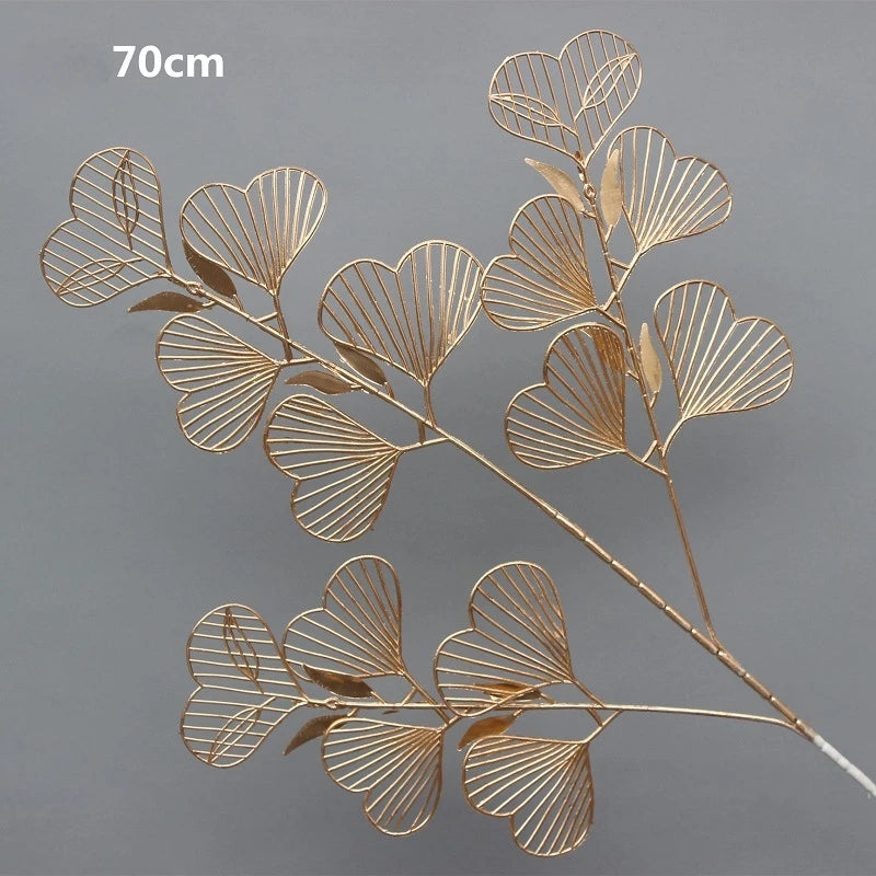 95CM Gold Artificial Plants Eucalyptus Ginkgo Leaf Gold False Flower Household Decoration Wedding Hall Decoration Plastic Flower