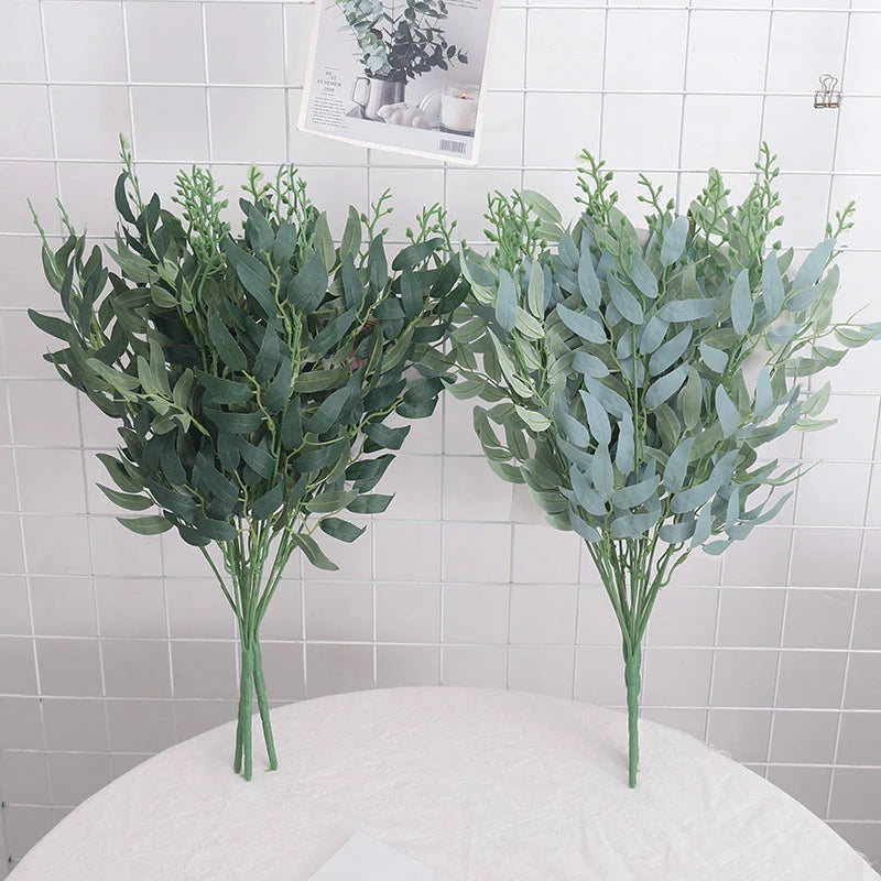 50cm Artificial Plants Leaf Green Long Branch Fake Eucalyptus Flower Arrangement Accessories Wedding Home Decoration Fake Floral