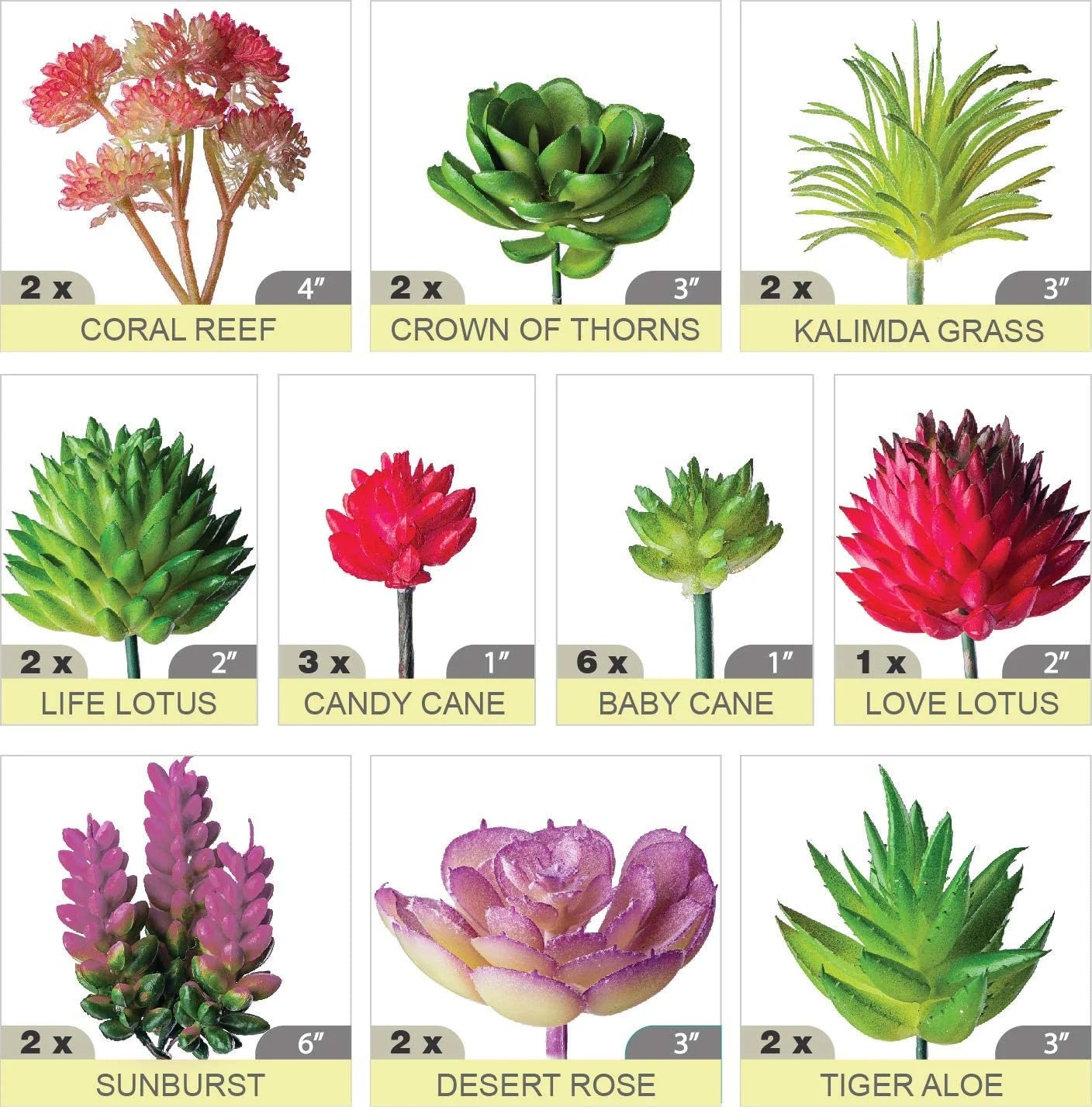 24pcs Artificial Succulent Plants Unpotted Picks Realistic Plastic Cactus Stems for Terrarium Bulk Faux Assorted Arrangements