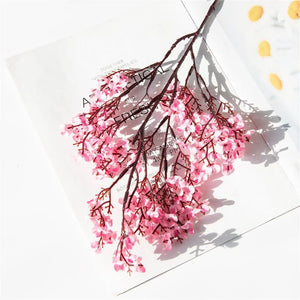 Artificial Flowers Cherry Blossoms Baby's Breath Gypsophila Fake Flowers DIY Wedding Home Vase Decoration Faux Flowers Branch