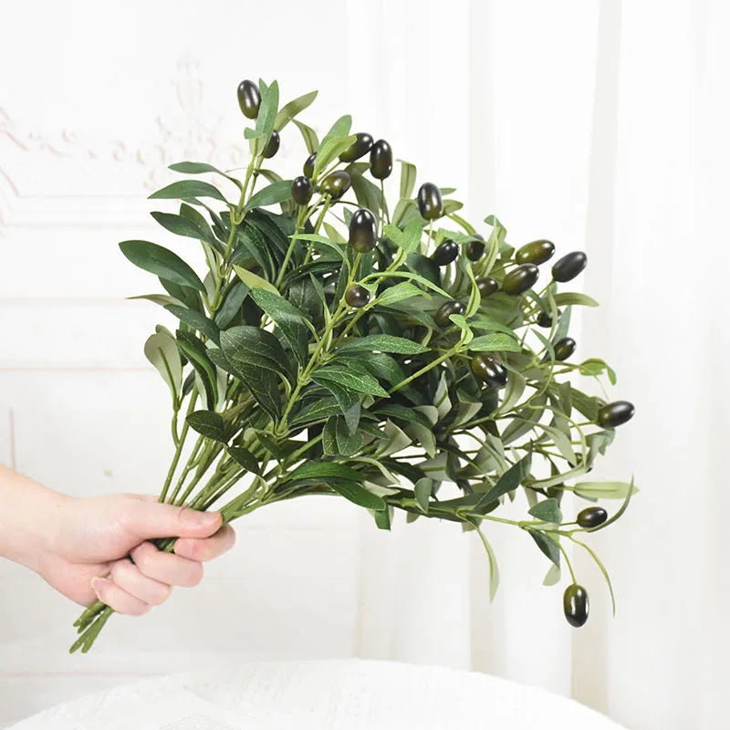 1/3pcs Artificial Olive Leaves Tree Branch Green Plant with Fruit for Home Garden Vase Decoration Wedding Bouquet Silk Flowers