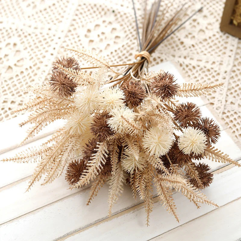 6/12pcs Artificial Prickly Ball Flower Plastic Brown Fake Plant DIY Home Wedding Living Room Cheap Vase Decor Christmas Supplie