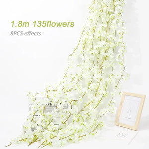 180cm Artificial Flowers Cherry Blossom Sakura Garland Wedding Arch Garden Backdrop Home Party Decoration Silk Fake Plants Vine