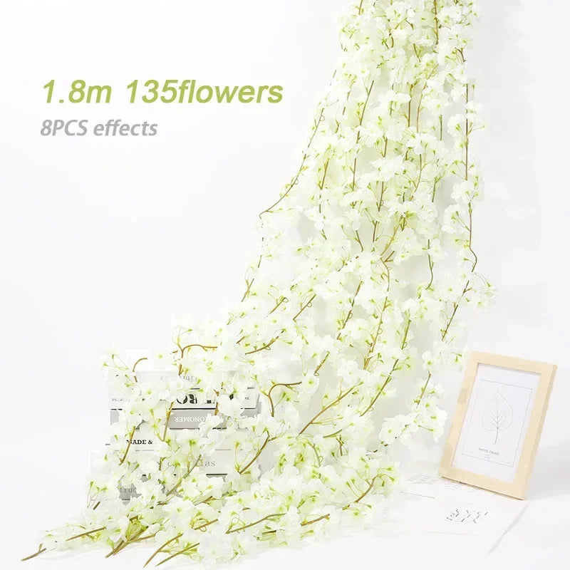 180cm Artificial Flowers Cherry Blossom Sakura Garland Wedding Arch Garden Backdrop Home Party Decoration Silk Fake Plants Vine