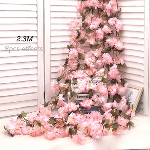 180CM Artificial Sakura Flowers Vine Wedding Garden Rose Arch Home Party Decoration Christmas Bridal Fake Silk Scrapbook Plants