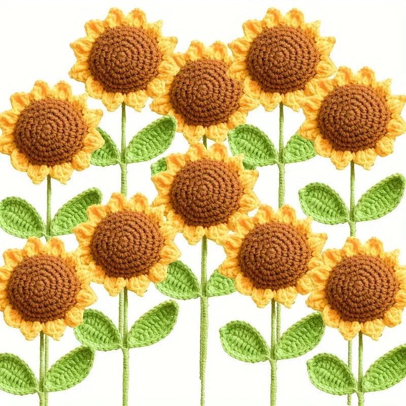 1/5/10Pcs Sunflower Knitted Artificial Flowers, Hand-knitted Flowers, Wool Crochet Sunflower Decoration