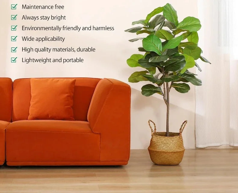 Artificial Fiddle Leaf Fig Tree 50" Fake Potted Ficus Lyrata Plant with Handmade Seagrass Basket, Perfect Faux Plants Home