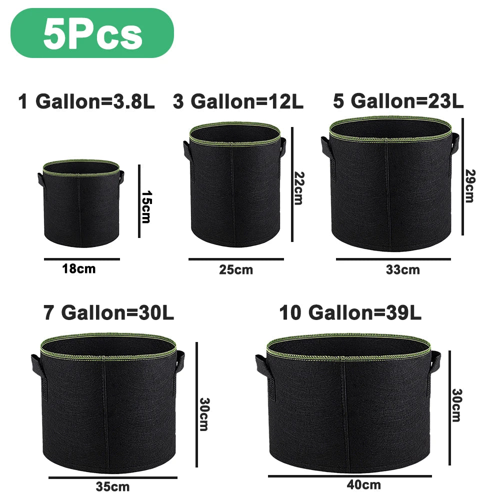 1/3Pcs Vegetable/Flower/Plant Grow Bags 3/4/5/7/10 Gallon, Thickened Non-Woven Grow Bags, Aeration Fabric Pots with Handles