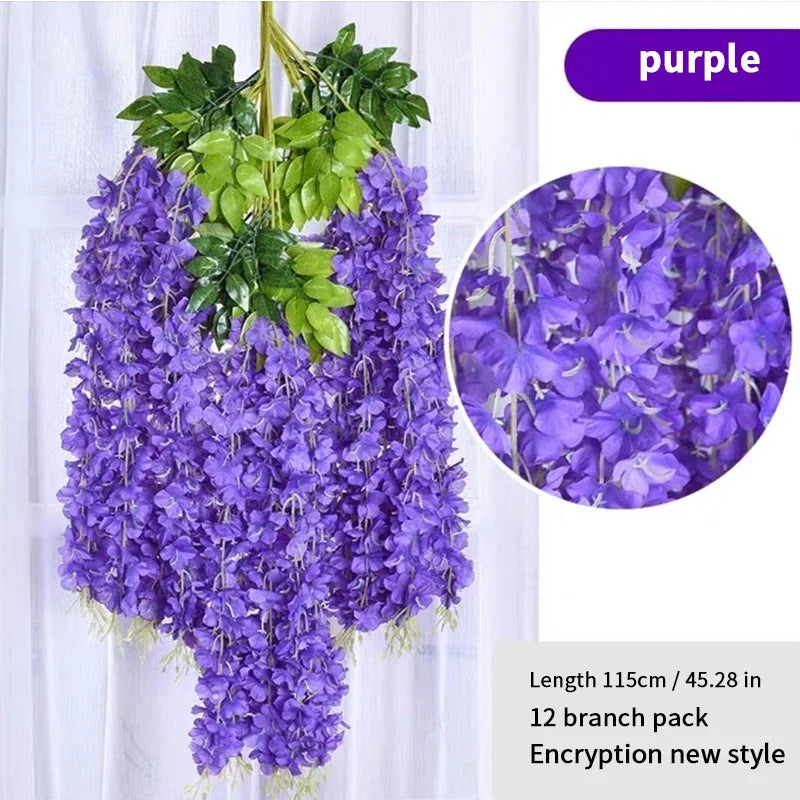 Artificial Flower Hanging Wisteria Garland Silk Vine Long String Home Garden Outdoor Wedding Party Decoration