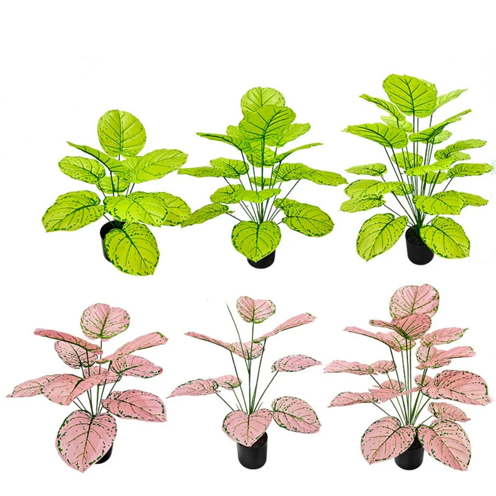 Artificial Flower Fake Green Pink Leaf Artificial Plants Decoration Simulated Bonsai Potted Decor Home Room Party Wedding Design