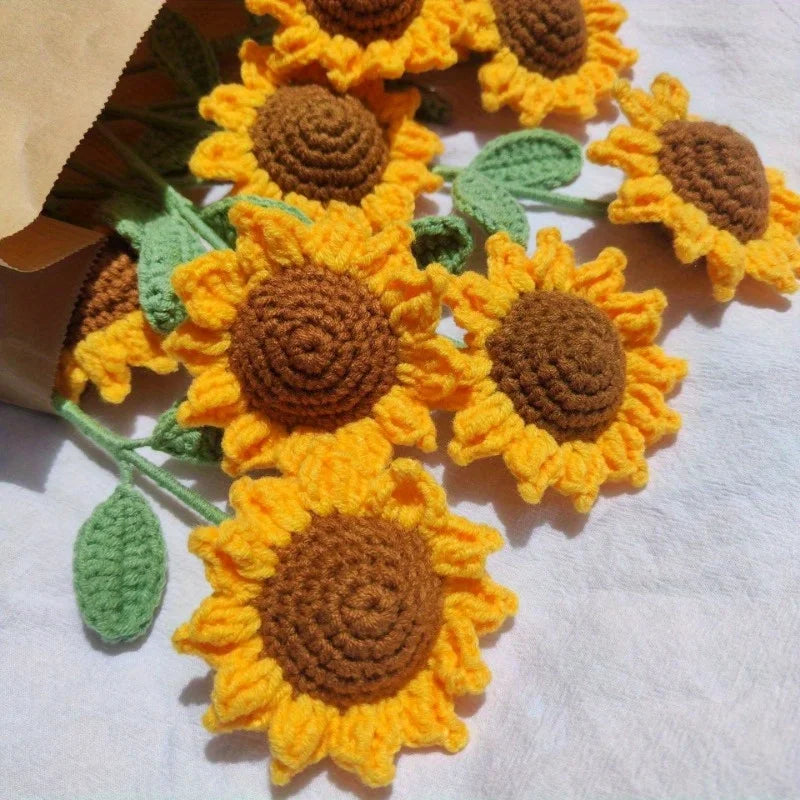 1/5/10Pcs Sunflower Knitted Artificial Flowers, Hand-knitted Flowers, Wool Crochet Sunflower Decoration