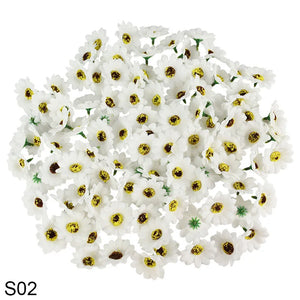 50/100pcs 4.5cm Mini Artificial Flower Silk Sunflower Head  DIY Wreath Scrapbooking Gift Box Yellow Artificial Daisy Head