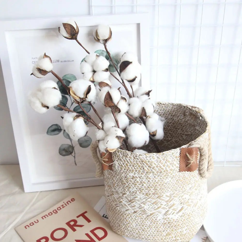 1 PCS 10 Heads Dried Cotton Flower Simple Handmade Artificial Plants Creative Natural False Floral Branch