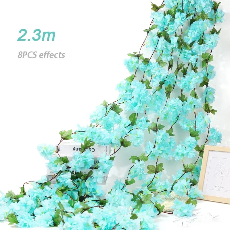 180cm Artificial Flowers Cherry Blossom Sakura Garland Wedding Arch Garden Backdrop Home Party Decoration Silk Fake Plants Vine