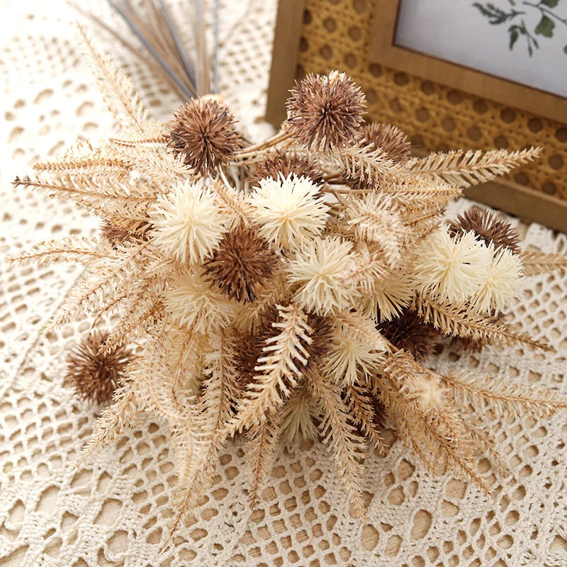 6/12pcs Artificial Prickly Ball Flower Plastic Brown Fake Plant DIY Home Wedding Living Room Cheap Vase Decor Christmas Supplie