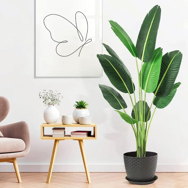 Tree Bird of Paradise Artificial Plant, 60 Inches Artificial Faux Banana Leaf Plants with Pot, 5ft Artificial Standing Plants