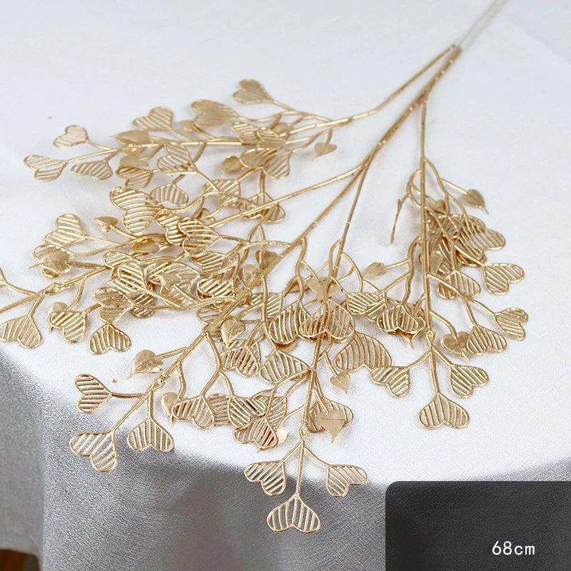 95CM Gold Artificial Plants Eucalyptus Ginkgo Leaf Gold False Flower Household Decoration Wedding Hall Decoration Plastic Flower