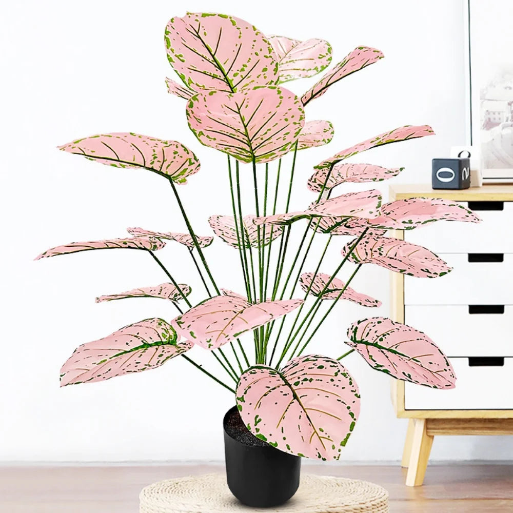 Artificial Flower Fake Green Pink Leaf Artificial Plants Decoration Simulated Bonsai Potted Decor Home Room Party Wedding Design