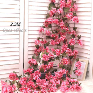 180CM Artificial Sakura Flowers Vine Wedding Garden Rose Arch Home Party Decoration Christmas Bridal Fake Silk Scrapbook Plants