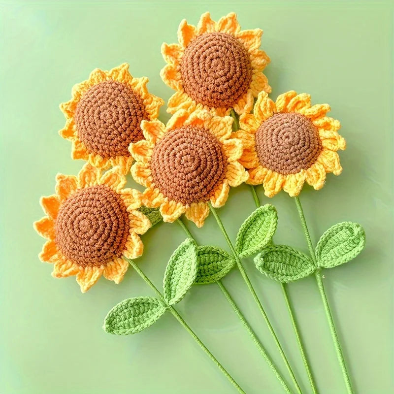 1/5/10Pcs Sunflower Knitted Artificial Flowers, Hand-knitted Flowers, Wool Crochet Sunflower Decoration