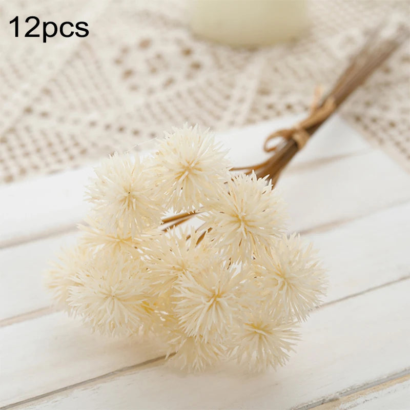 6/12pcs Artificial Prickly Ball Flower Plastic Brown Fake Plant DIY Home Wedding Living Room Cheap Vase Decor Christmas Supplie