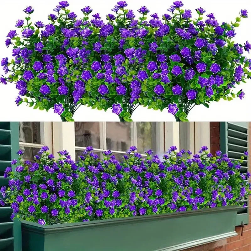 8pcs, Anti-UV Artificial Flowers for Home  Garden Decor - Realistic Simulation Floral Bouquets and Shrubs for Porch Outdoor Use