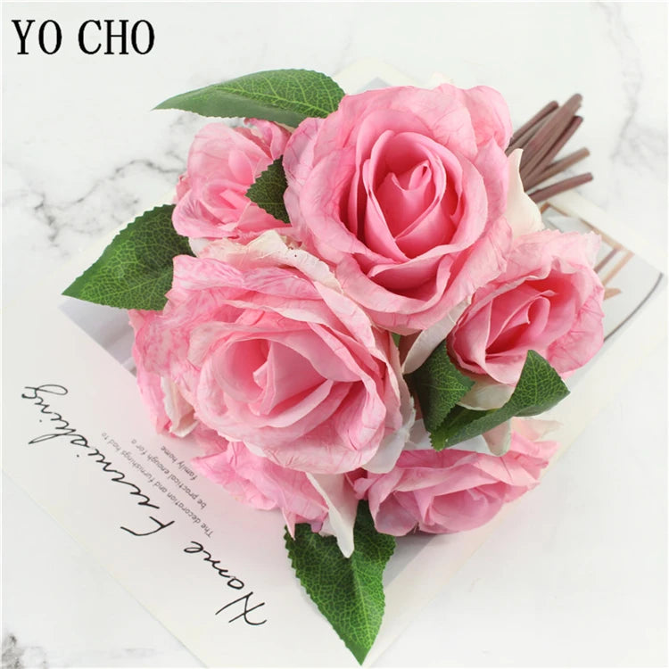 YO CHO 5pc Big Peony Artifcial Silk Flower Wedding Bouquet Decor White Peony Home Display Fake Flower Pack Heart Peony Pink Rose