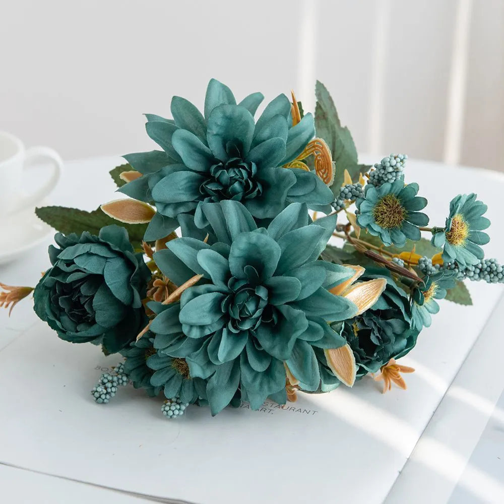 1Pc Hot sale Artificial Flower Silk Dahlia Rose daisy Christmas Home Decoration Bonsai Room Wedding Bridal Bouquet Party Diy box