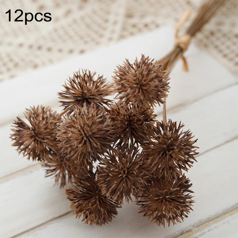 6/12pcs Artificial Prickly Ball Flower Plastic Brown Fake Plant DIY Home Wedding Living Room Cheap Vase Decor Christmas Supplie